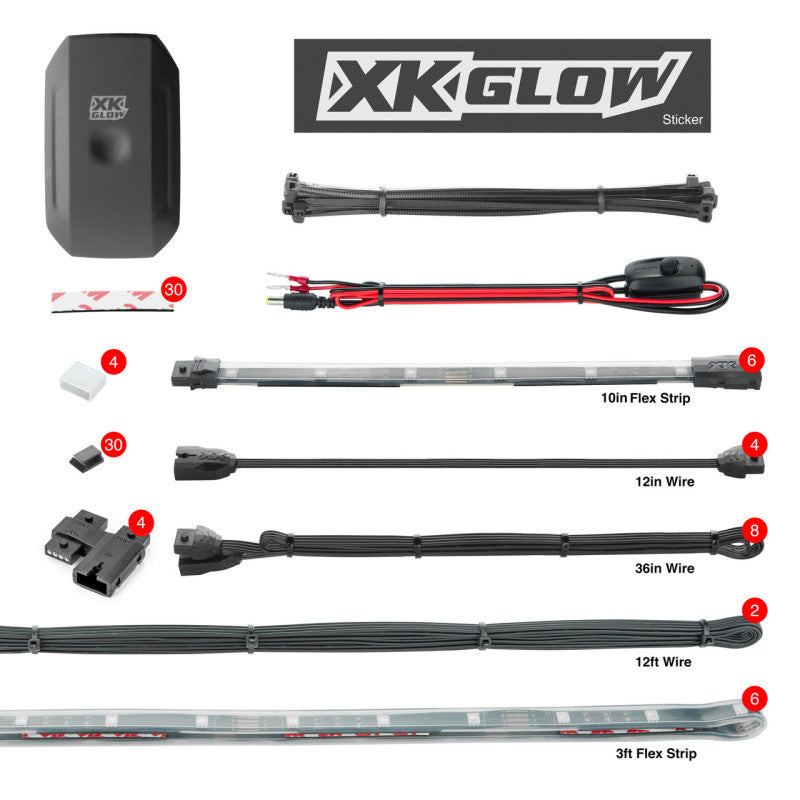 XKGLOW XK Glow XKchrome Boat Strip Advanced Kit w/ Dual-Mode Dash Mount Controller 8x36In + 8x9In