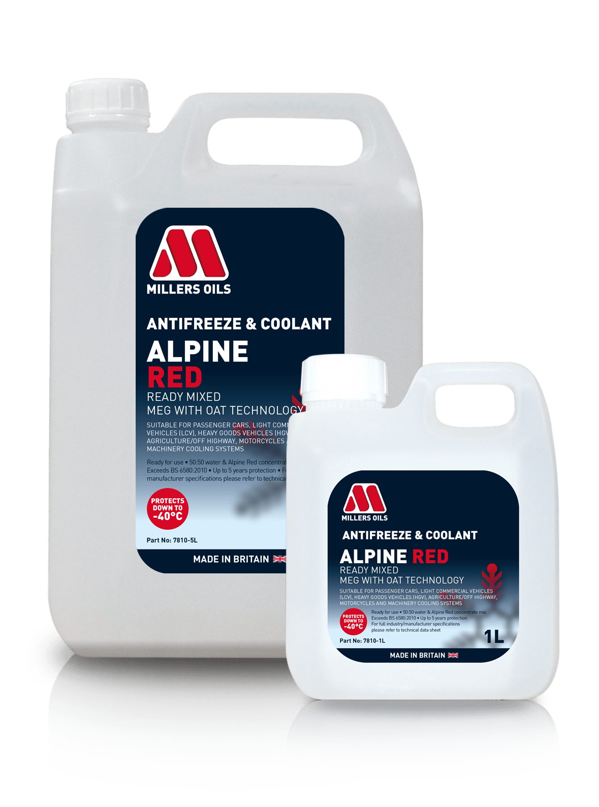 Millers Oils 7810GYA Alpine Red Antifreeze & Coolant Ready Mixed 5L