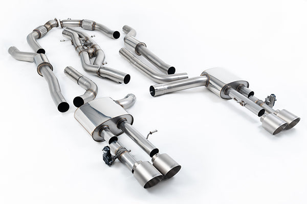 Milltek SSXAU1062 Audi Resonated Cat-Back System (Twin 80mm) With GT-115 Brushed Titanium Trims (Inc. S8)
