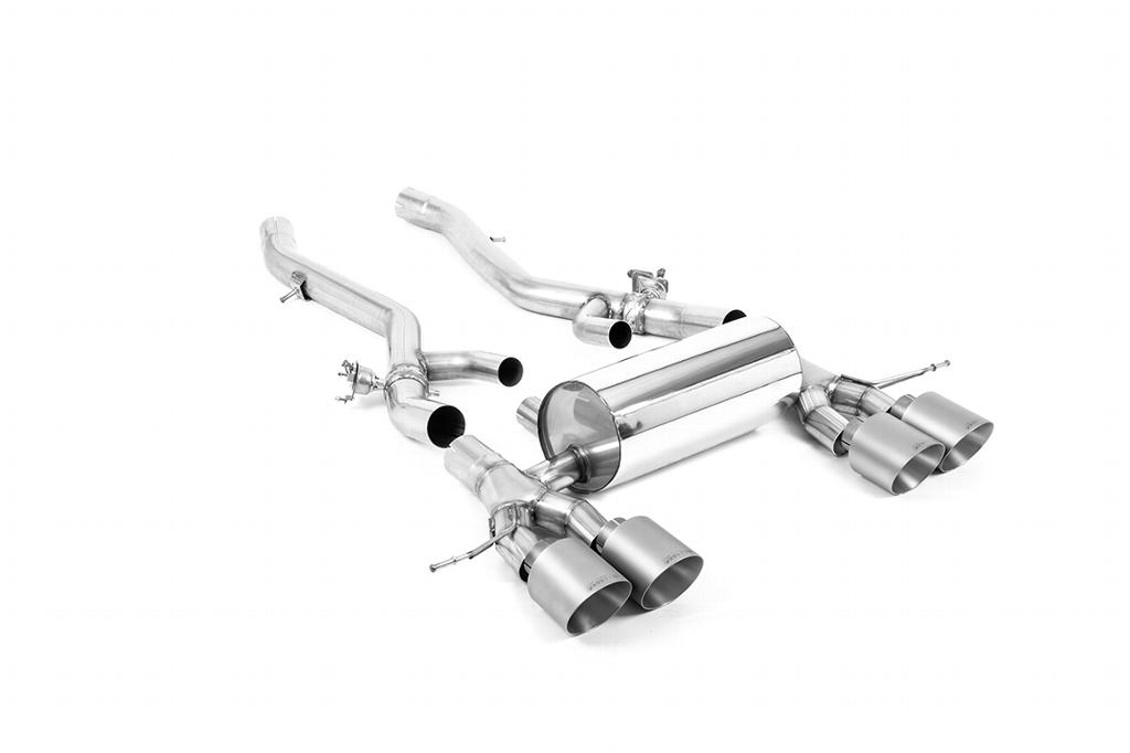 MillTek-SSXBM1278-Axle Back Centre Resonator Back System with GT-115 Brushed Titanium Trims (OE Requires Cutting) - ECE Approved | ML Performance Car Parts