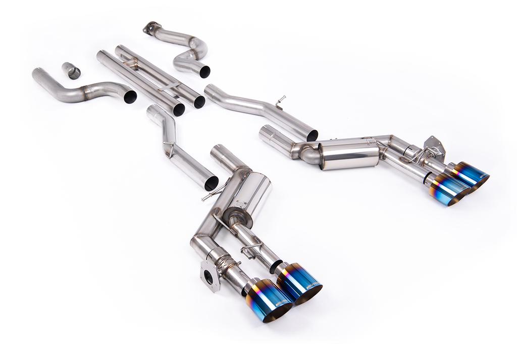 MillTek-SSXCH103-Cat-back H-Pipe Valved System with Quad GT-115 4.5' Burnt/Blue Titanium Tips | ML Performance Car Parts