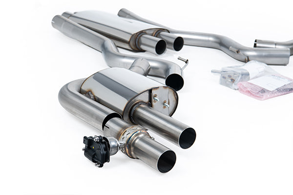 Milltek SSXFD436 Ford Dual Quad Outlet With Active Valves Resonated With Gt-100 Brushed Titanium Trims (Inc. Mustang)