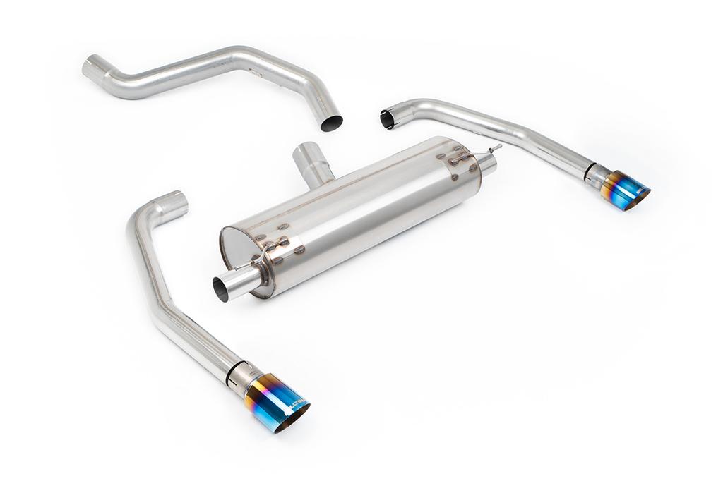 MillTek-SSXINE125-Particulate Filter-back Resonated GT-90 Burnt/Blue Titanium Tips - Requires OE System to be cut | ML Performance Car Parts