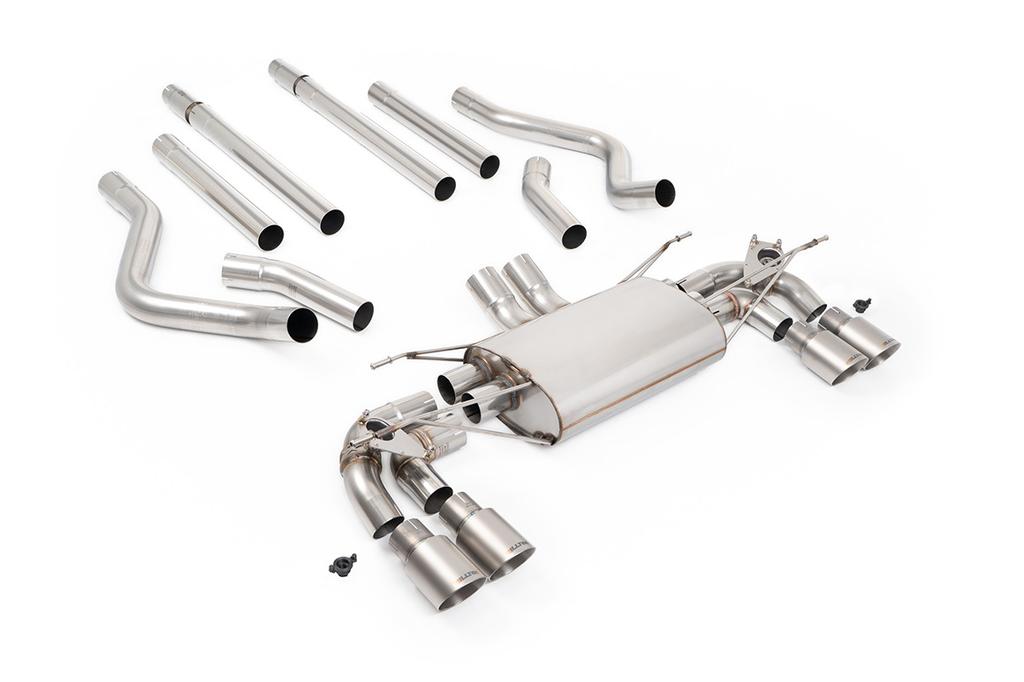 MillTek-SSXLR236-Cat-back Cat Back Valved System with Quad GT-90 Brushed Titanium Trims - Non Resonated (Louder) | ML Performance Car Parts
