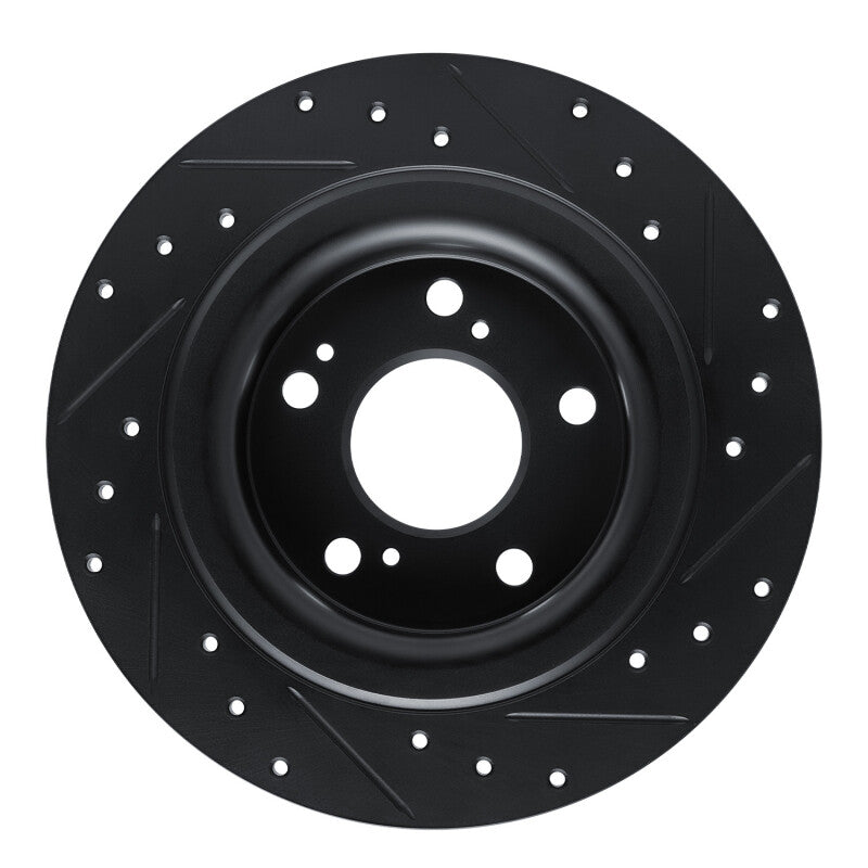 R1 Concepts R1 17-25 Acura Integra Rear Left Drilled & Slotted Black Brake Rotor