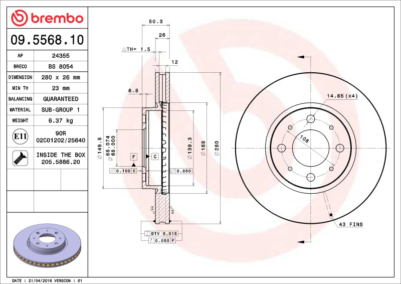 Brembo OE Brembo 1993 Volvo 850 Front Premium OE Equivalent Rotor