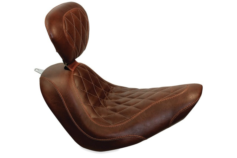 Mustang Motorcycle Mustang 04-21 Harley Sportster Wide Tripper Solo Seat w/Driver Backrest - Distressed Brown
