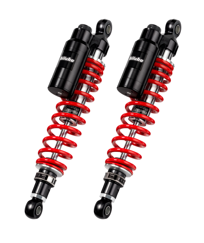 Bitubo Suspension Bitubo WMT0 Twinshocks Adj.: Spring Preload, Reb., Comp., Length 360mm, Piggyback Tank Red Spring