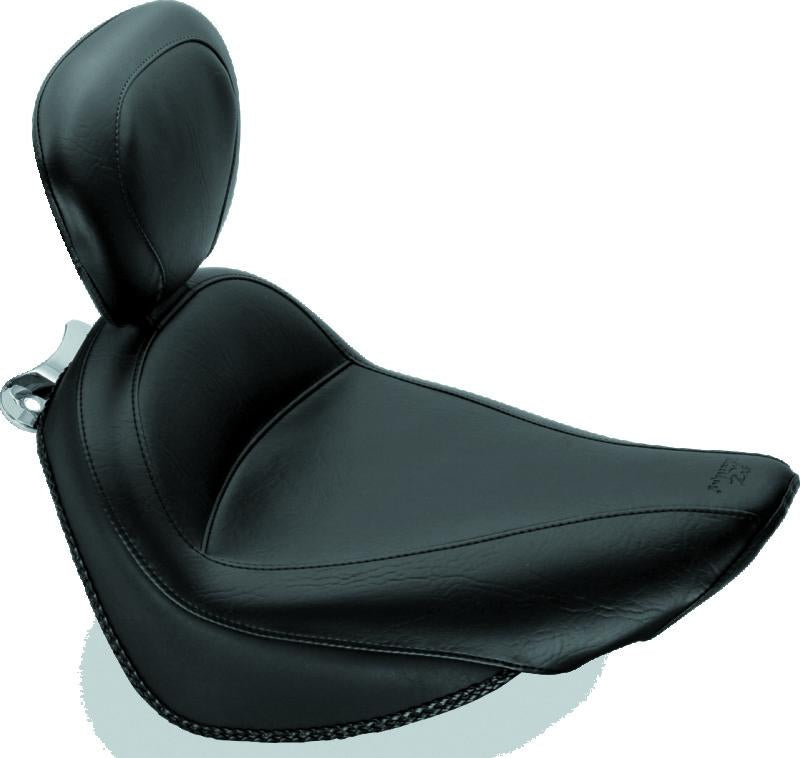 Mustang Motorcycle Mustang 00-15 Harley Softail Standard Rear Tire Standard Touring Solo Seat w/Driver Backrest - Black