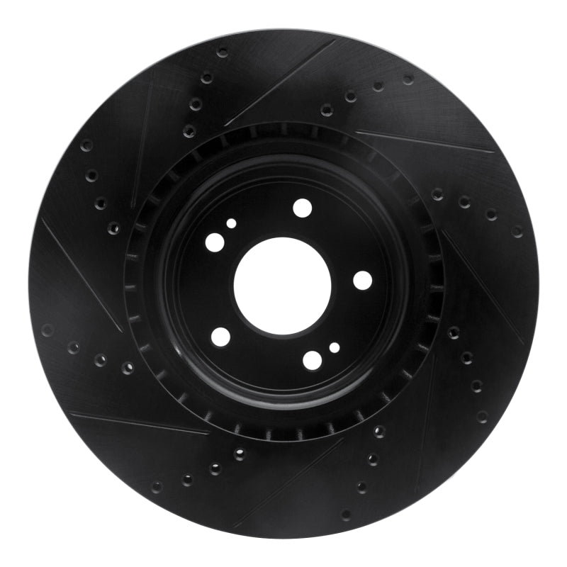 R1 Concepts R1 10-16 Hyundai Genesis Coupe Front Right Drilled & Slotted Black Brake Rotor