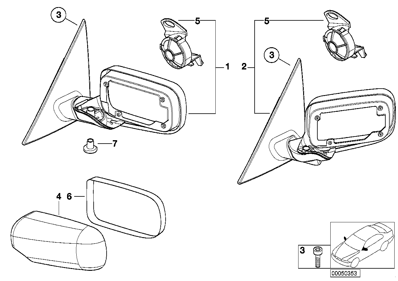 Genuine BMW 51167003424 E46 Outside Mirror Heated With Memory,Right (Inc. 328i, 323i & 316i)