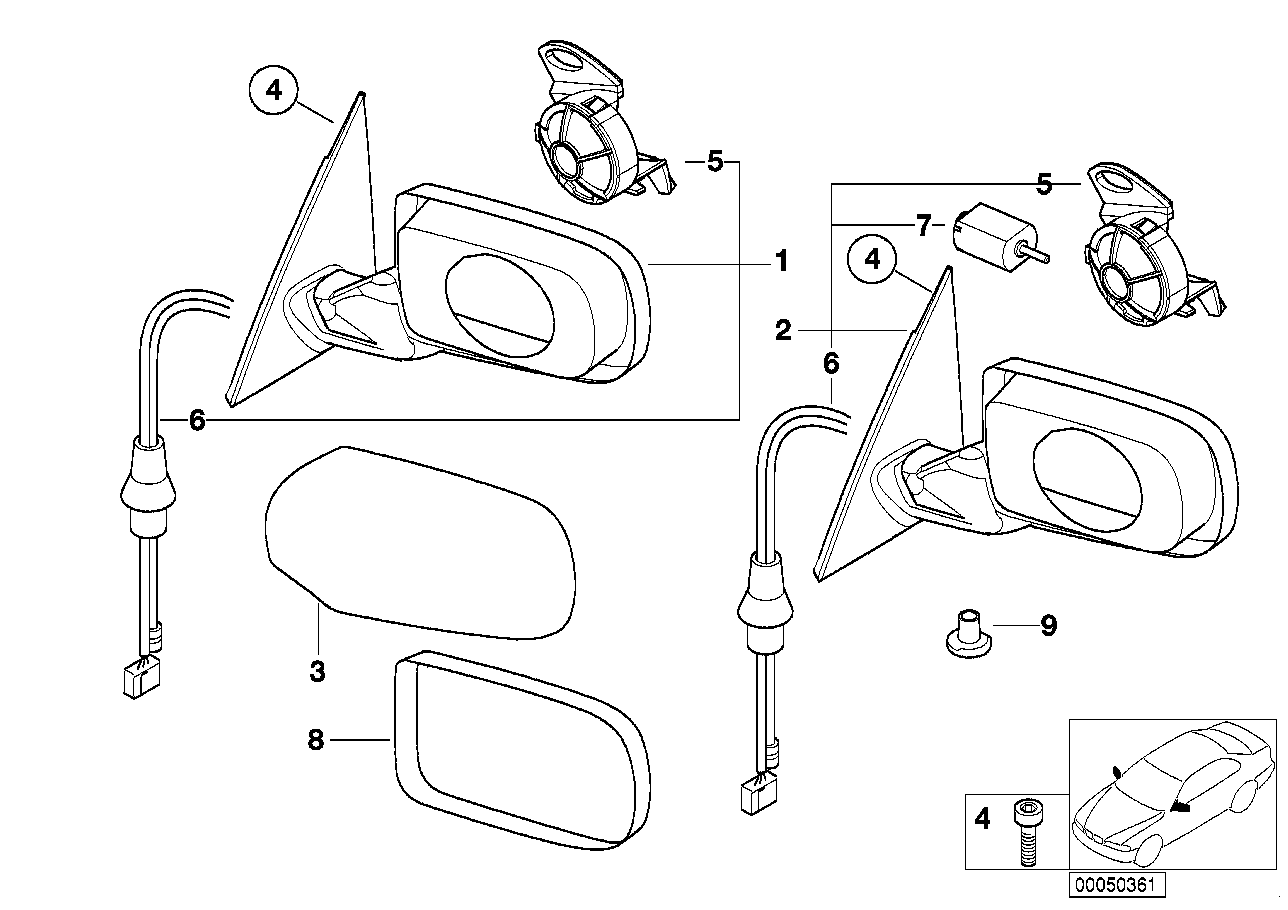 Genuine BMW 51167890829 E46 Heated Outside Mirror, Left GLANZSCHWARZ (Inc. 320d, 318i & 325i)