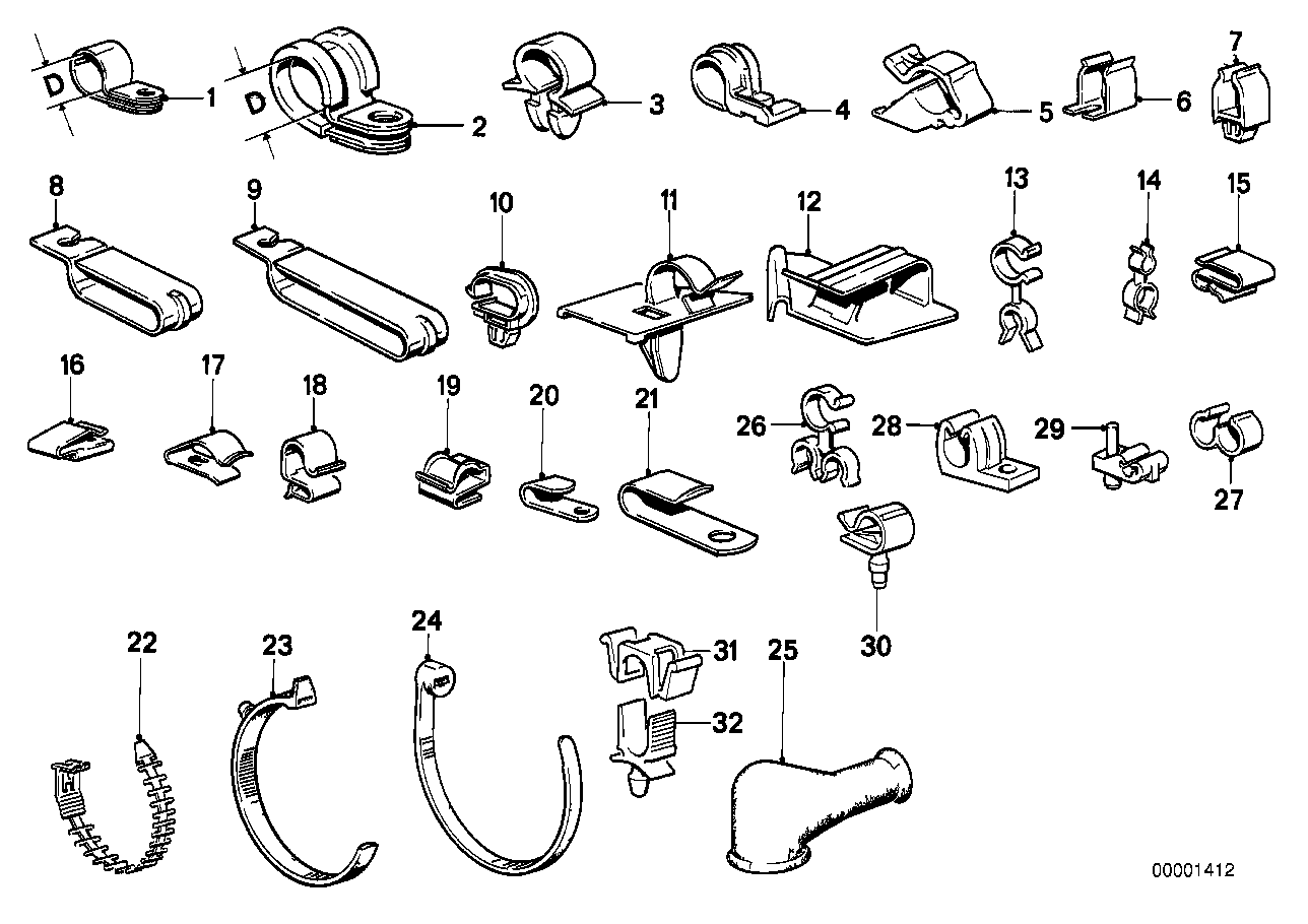 Genuine BMW 12521269327 E12 E30 E21 Cable Holder (Inc. 525td, 324td & 630CSi)