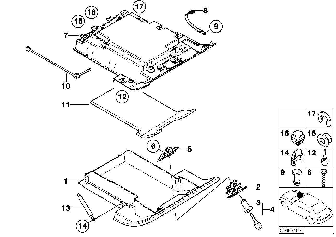 Genuine BMW 51167026233 E52 Lid, Glove Box, Leather P1SW SCHWARZ (Inc. Alpina V8 & Z8)