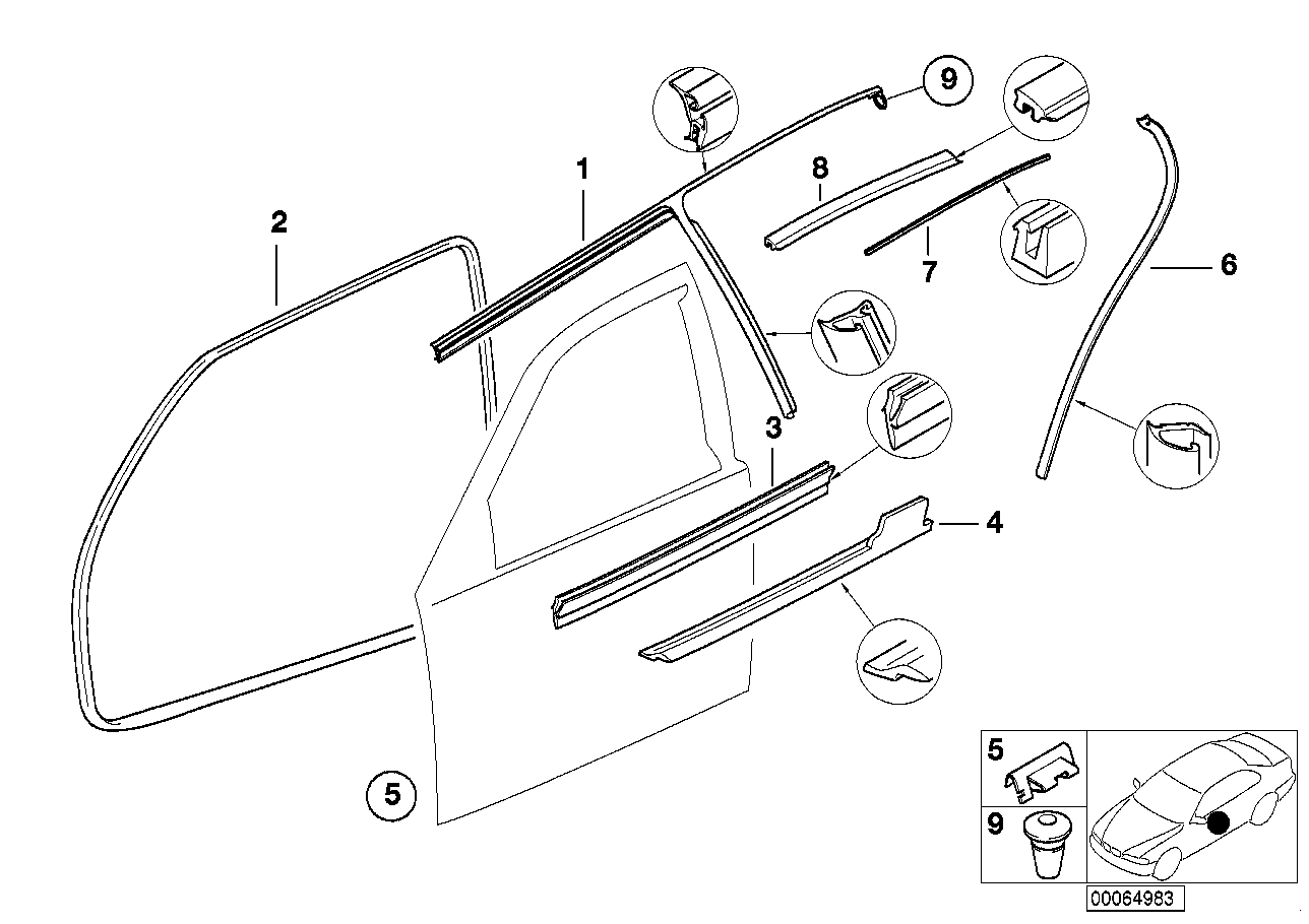 Genuine BMW 51718221199 E36 Rear Left Sealing Betw.Door And Column (Inc. 318i, 328i & 318tds)
