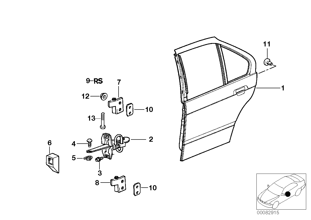 Genuine BMW 41528135509 E36 Left Upper Rear Door Hinge (Inc. 318is, 320i & 325i)