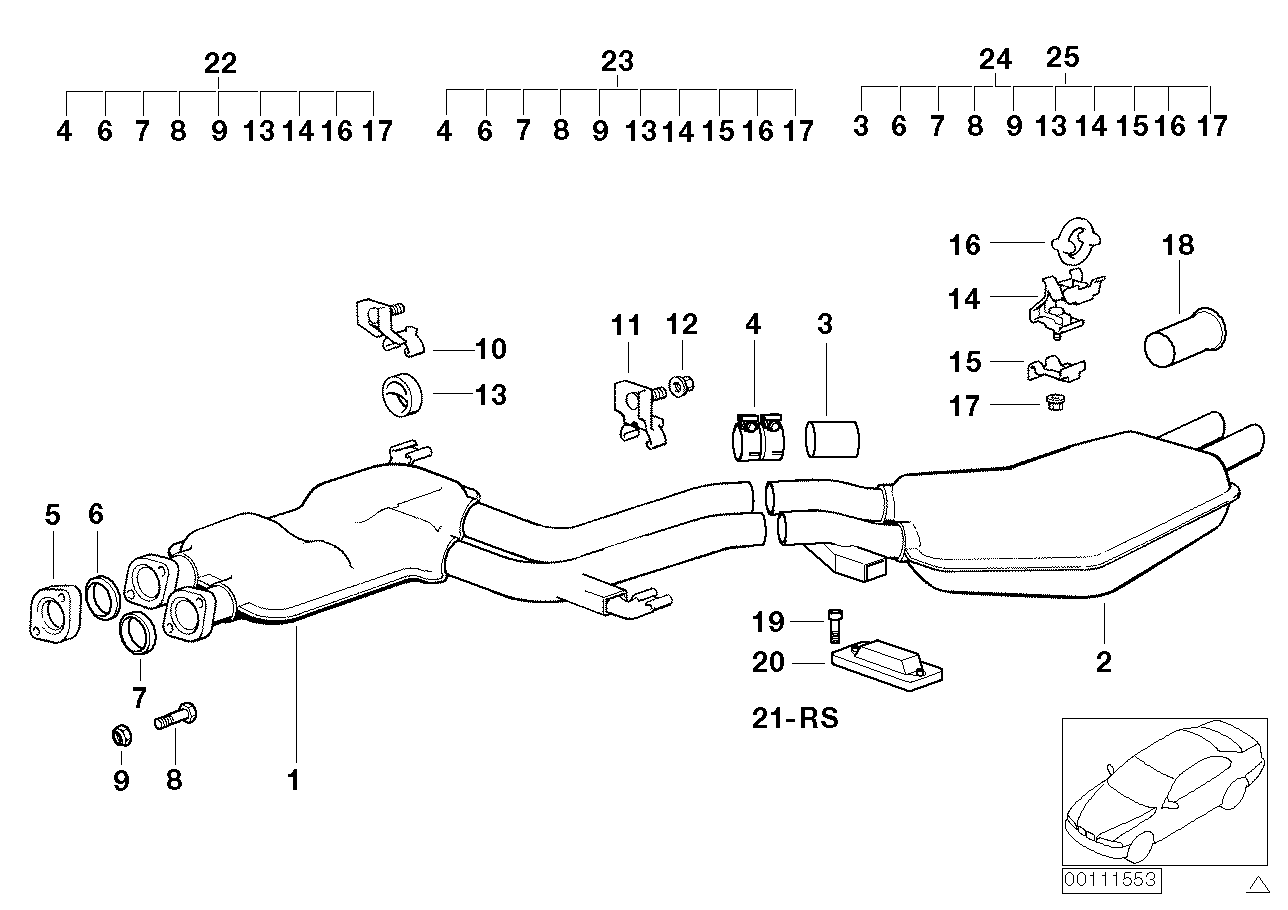 Genuine BMW 18101705760 E34 Rear Muffler (Inc. 525i & 525ix)