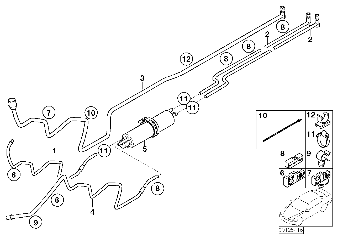 Genuine BMW 16127177209 E66 E67 Fuel Line, Rear Long (Inc. 730Li, 740Li & 735Li)