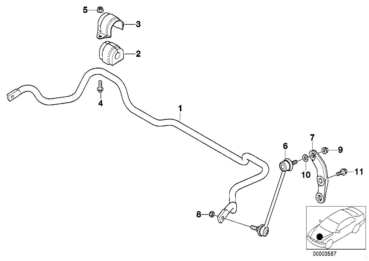 Genuine BMW 31351093793 E39 Stabilizer, Front D=24,5mm (Inc. 535i & 540i)
