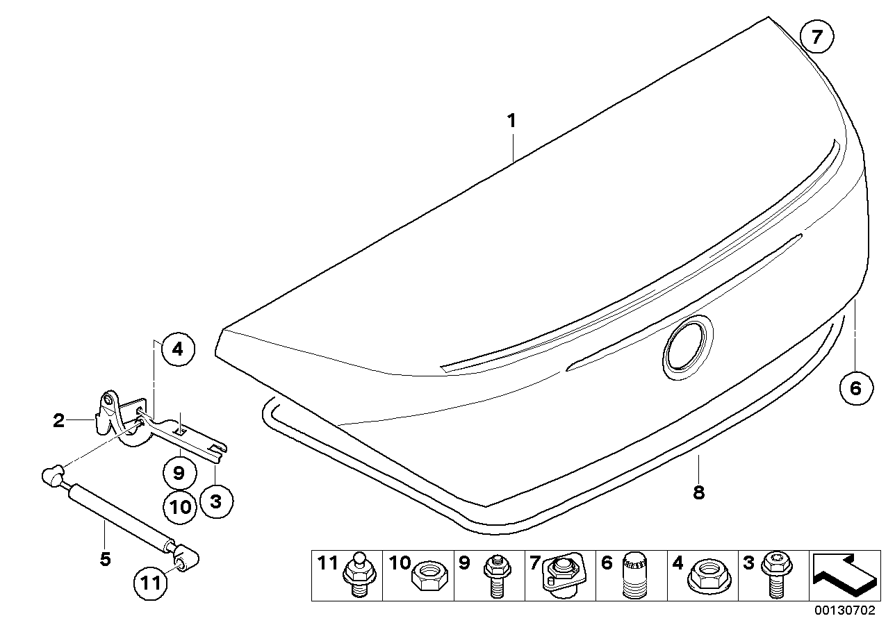 Genuine BMW 41617130870 E64 Right Trunk Lid Hinge (Inc. 645Ci, 650i & 630i)