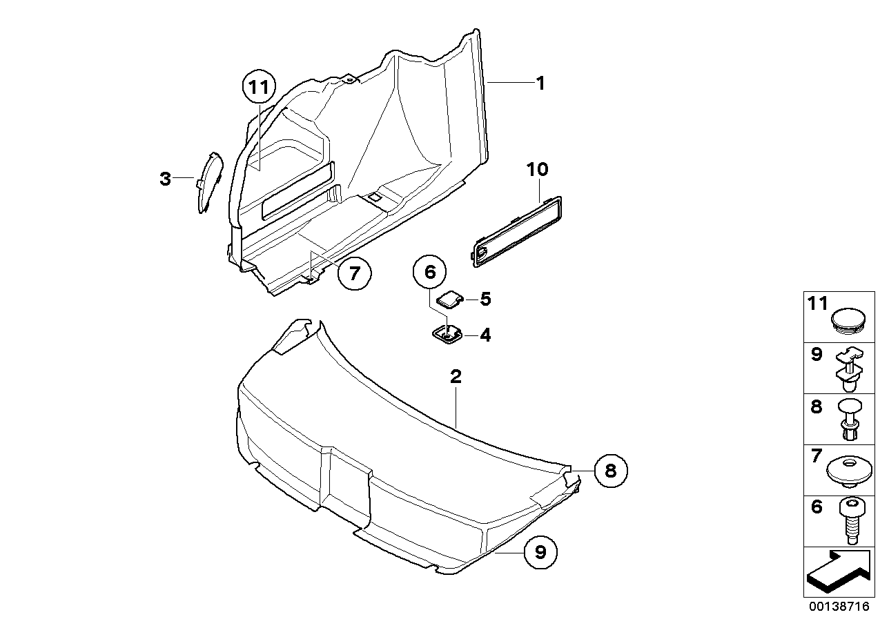 Genuine BMW 51477157099 E64 Left Trunk Trim ANTHR.-MELANGE (Inc. 650i, 630i & M6)