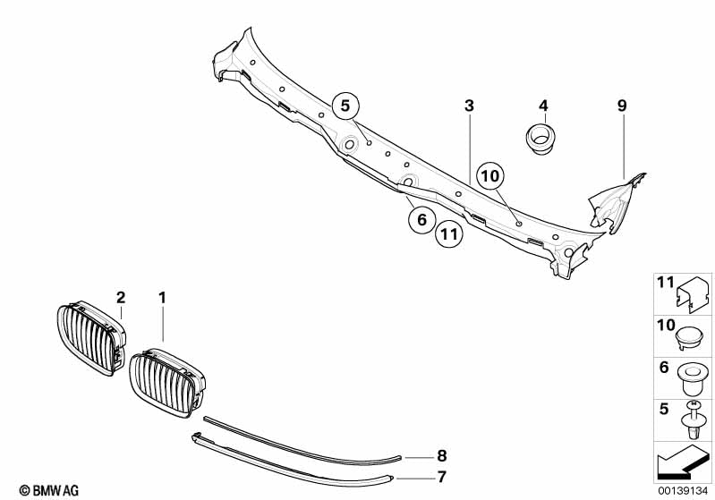 Genuine BMW 51138159316 Grille Right SCHWARZ