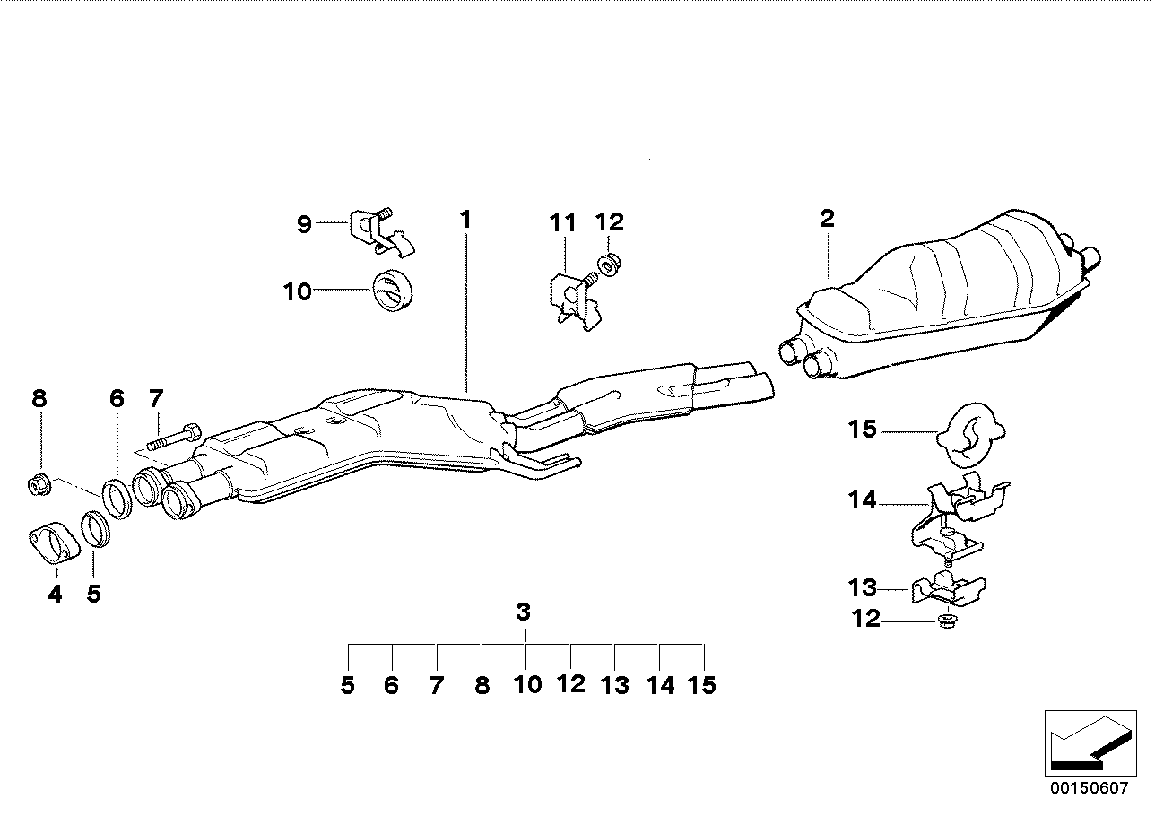Genuine BMW 18129068599 E32 Center Muffler (Inc. 740i)