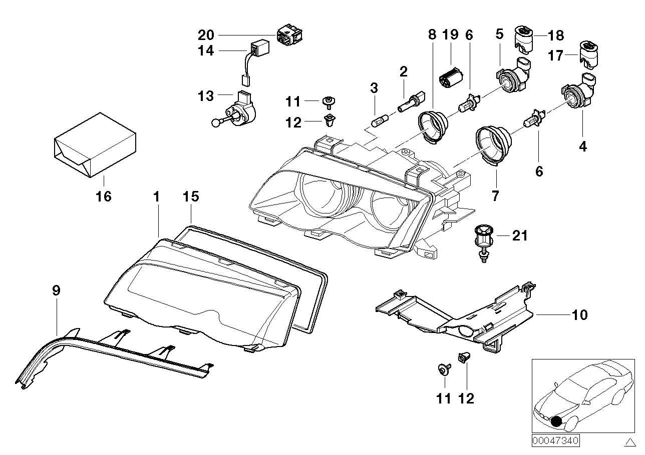 Genuine BMW 63126923410 E46 Right Cover Glass ZKW (Inc. 323i, 316i 1.9 & 320i)