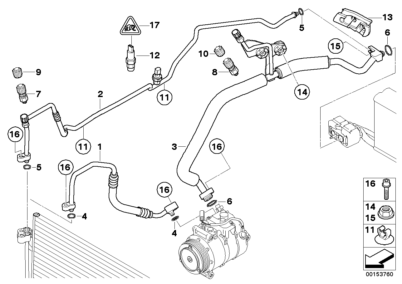 Genuine BMW 64539155345 E63 E64 Pressure Hose,Condenser,Evaporator (Inc. 630i & 645Ci)