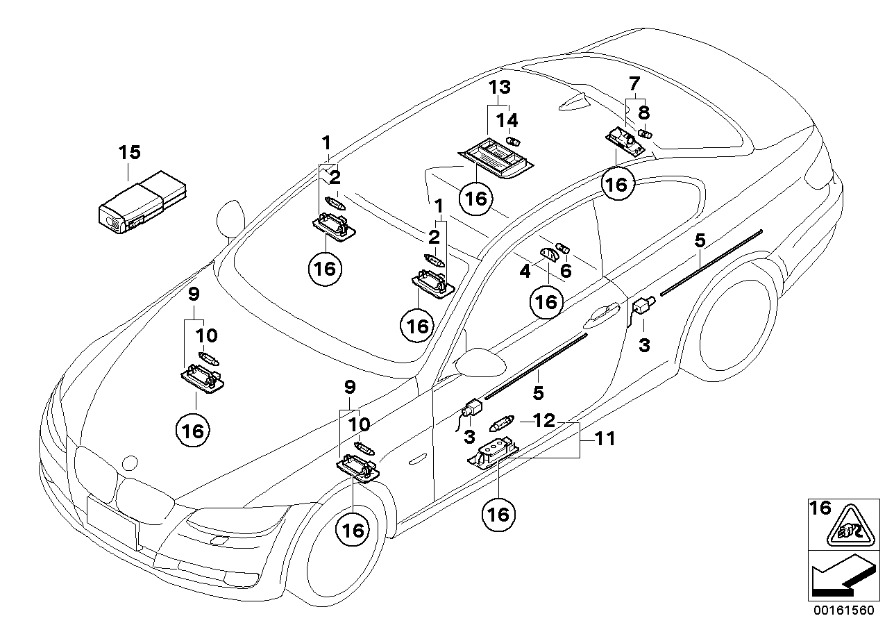 Genuine BMW 63316976724 E93 E92 Lamp, Door Entrance Rear CREAMBEIGE (Inc. 330xi, 330xd & 325xi)