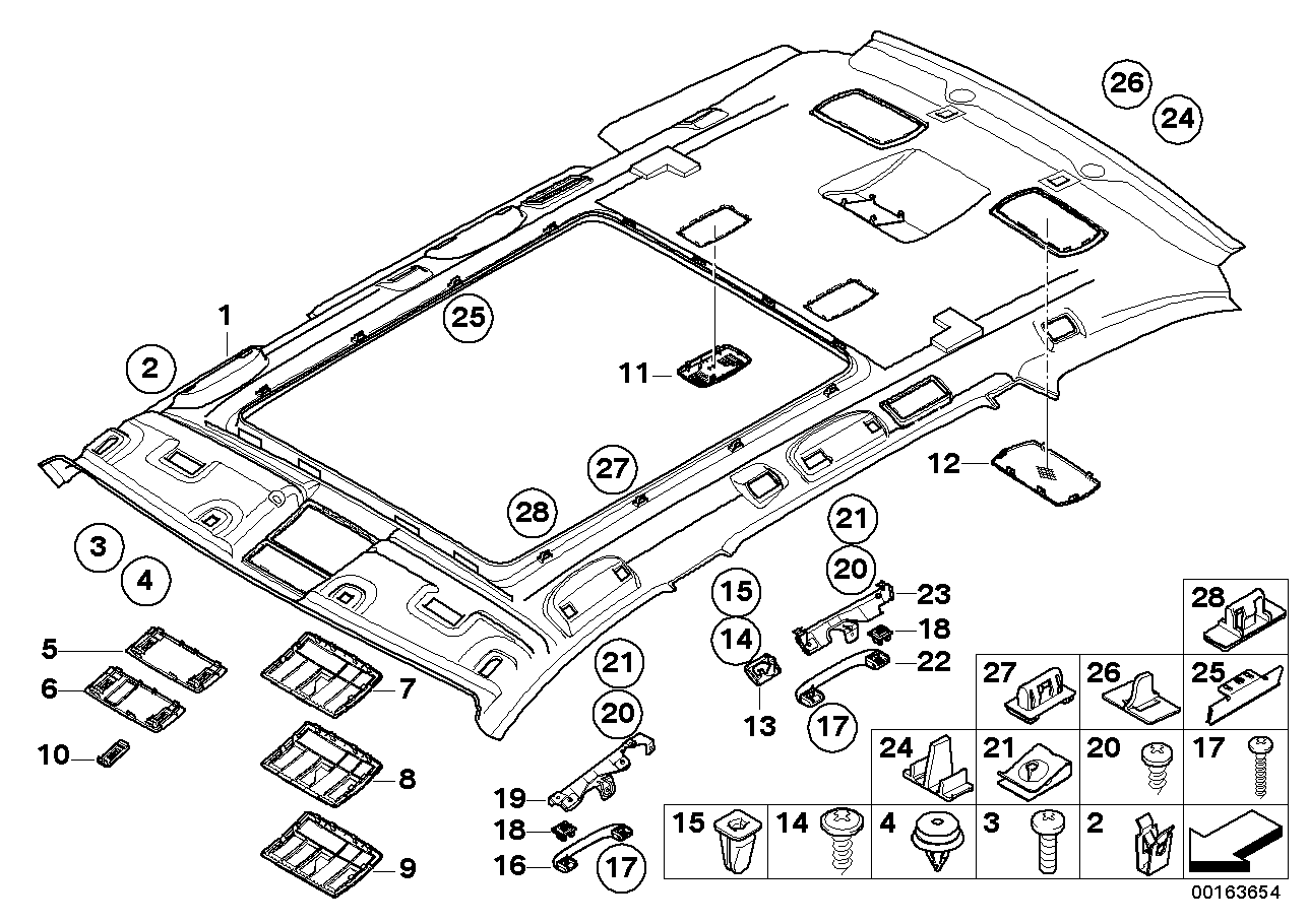 Genuine BMW 51447114570 E61 Molded Roof Lining F Panoramic Roof HImmELGRAU (Inc. 525i, 530i & 525xi)
