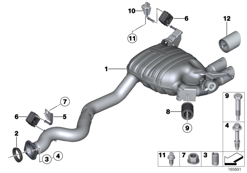 Genuine BMW 18307599744 E82 E88 Rear Muffler With Exhaust Flap (Inc. 135i)