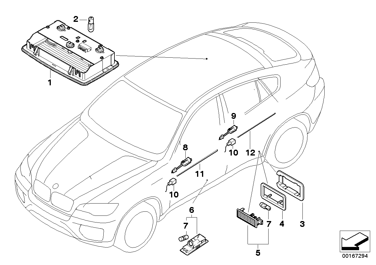 Genuine BMW 63319111012 E71 E72 Interior Reading Light, Rear SCHWARZ (Inc. X6 & Hybrid X6)