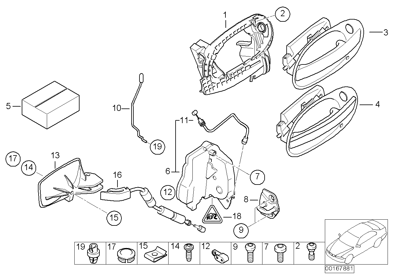 Genuine BMW 51217066682 E66 E65 E67 Repair Kit, Outer Door Opener, Right (Inc. 735i, 745i & 745Li)