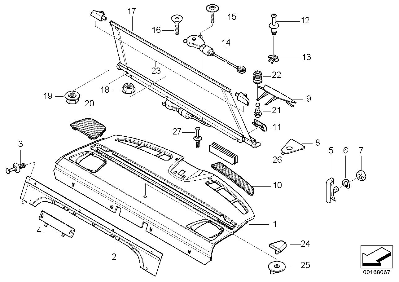 Genuine BMW 51468232087 E39 Storage Tray, Retracting Sun Blind GRAU (Inc. 540iP)