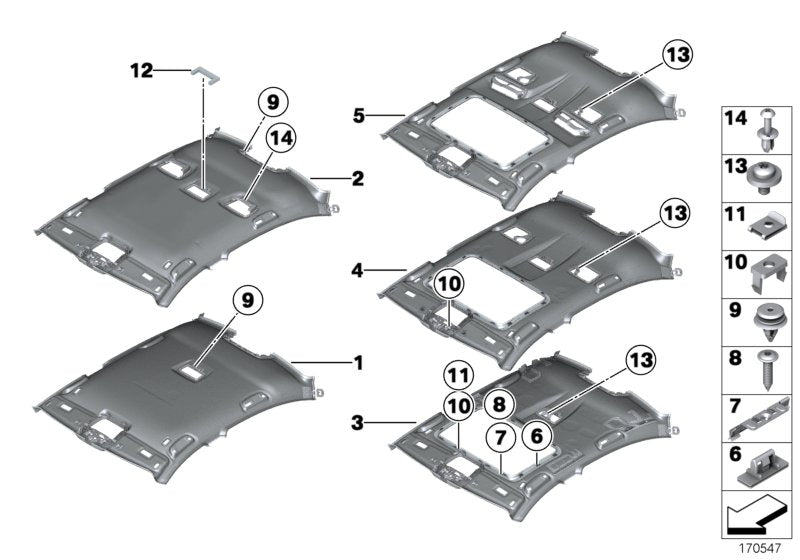 Genuine BMW 51447903798 Molded Headlining,Sliding Lift.Roof,Long ANTHRAZIT (Inc. 750LiX 4.4, 740LdX & 740Li)