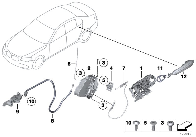 Genuine BMW 51227199441 Operating Rod, Door Rear Left SSR (Inc. 730i, 740LdX & 730d)