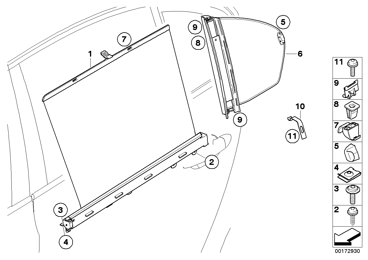 Genuine BMW 51359122642 E61 Right Rear Door Sun Blind SCHWARZ (Inc. 525i, 535d & 530i)