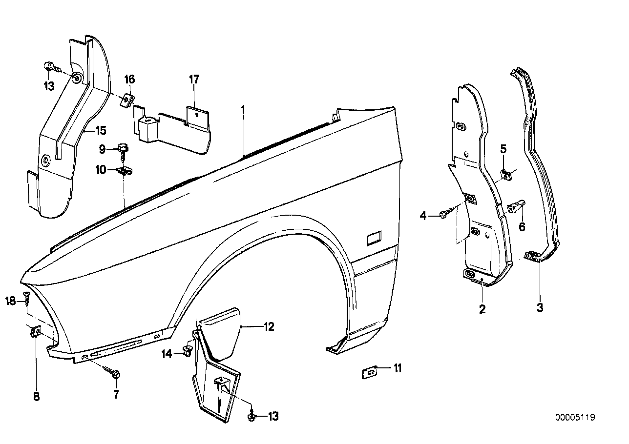 Genuine BMW 41351874954 E28 Side Panel, Front Right (Inc. 525i, 518i & M535i)