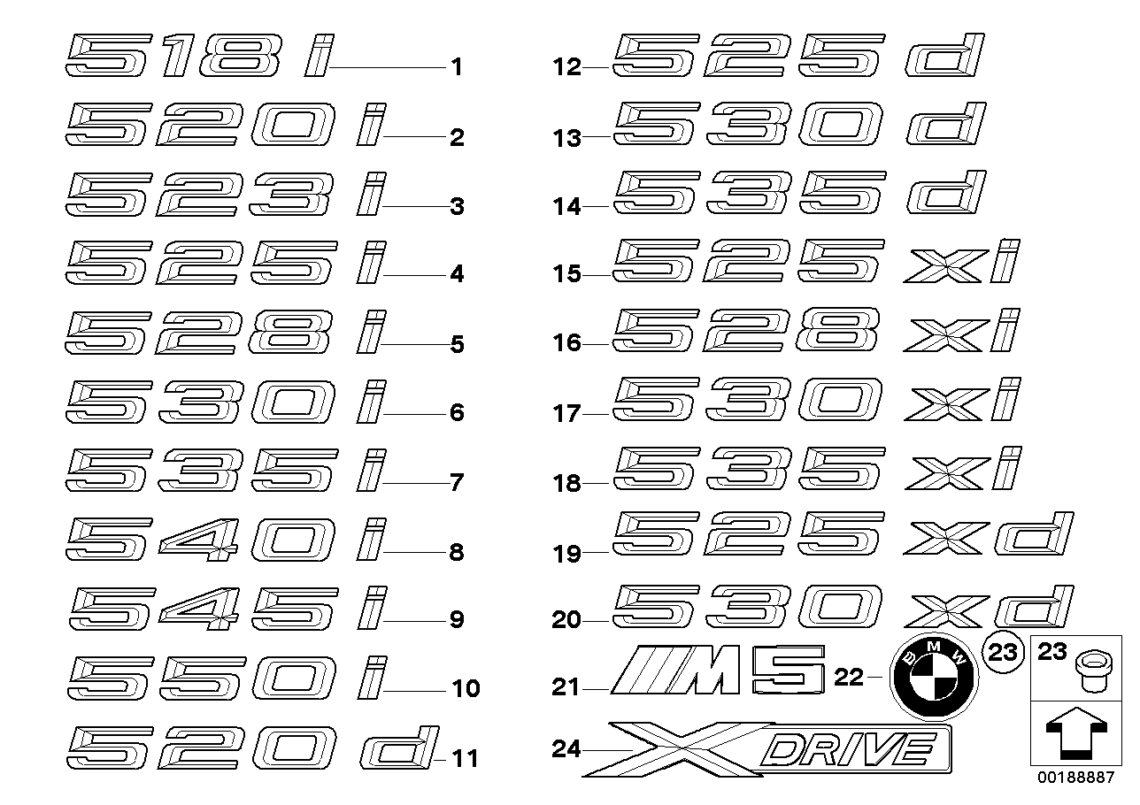 Genuine BMW 51147039788 E60 E61 Label - 535I - (Inc. 535i & 535xi)