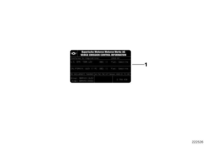 Genuine BMW 71227631371 Label "Exhaust Emission" MJ 12 (Inc. Cooper)