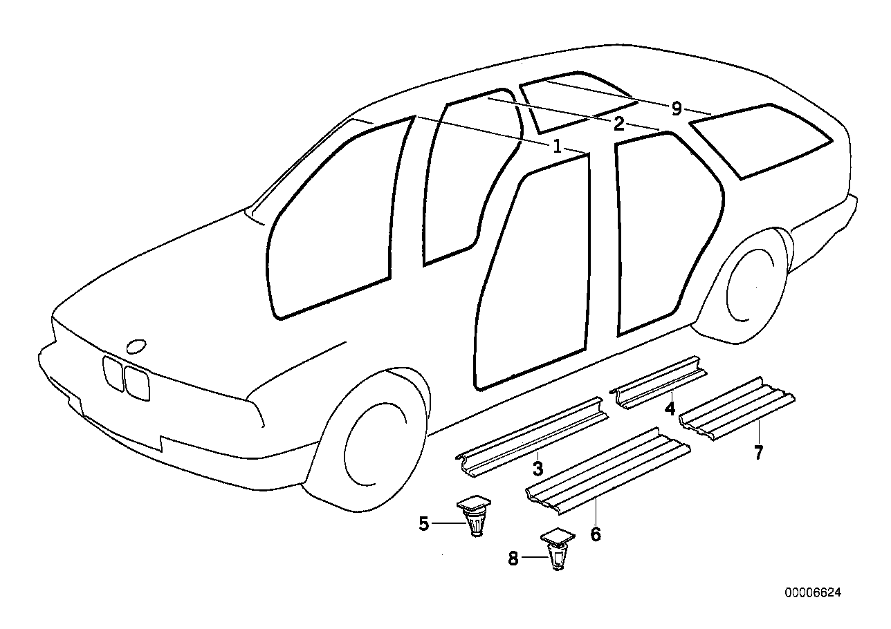 Genuine BMW 51478137318 E34 Sill Strip Rear Right SILBERGRAU (Inc. 525i, 520i & 535i)