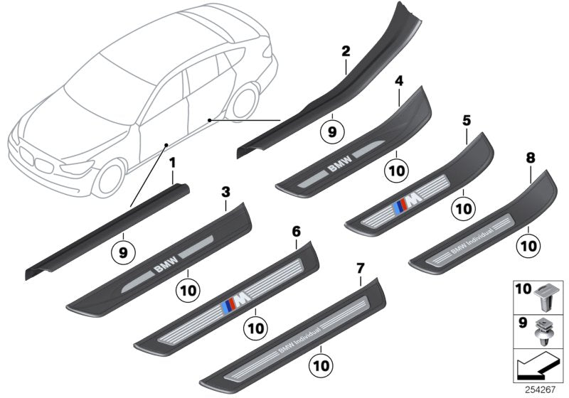 Genuine BMW 51479167364 Cover Molding, Sill, Inner Front Right SCHWARZ (Inc. 530dX, 550iX & 535dX)