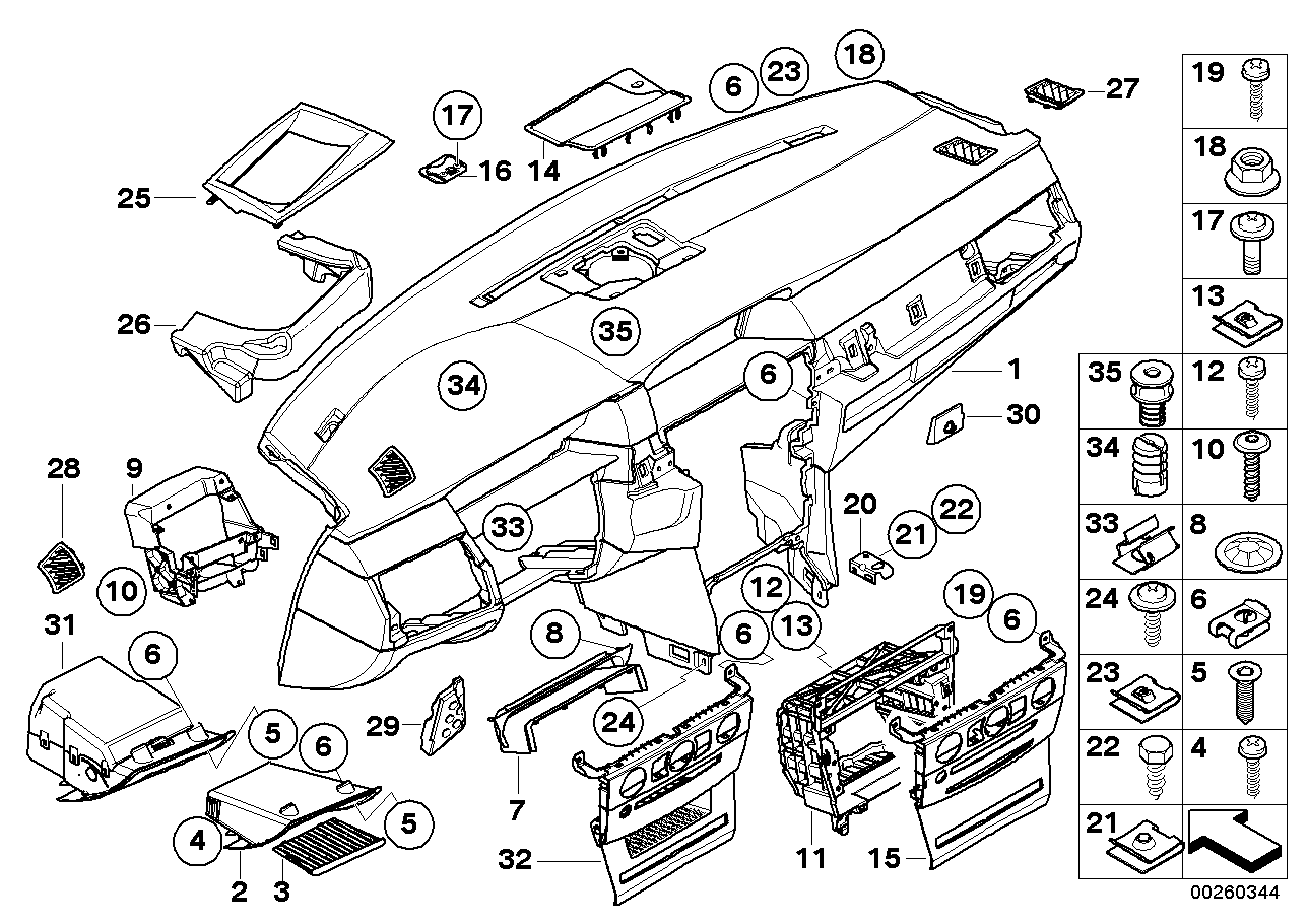 Genuine BMW 51457063148 E60 E61 Cover, Dashboard, Center BEIGE (Inc. 530xd, 523i & 530xi)