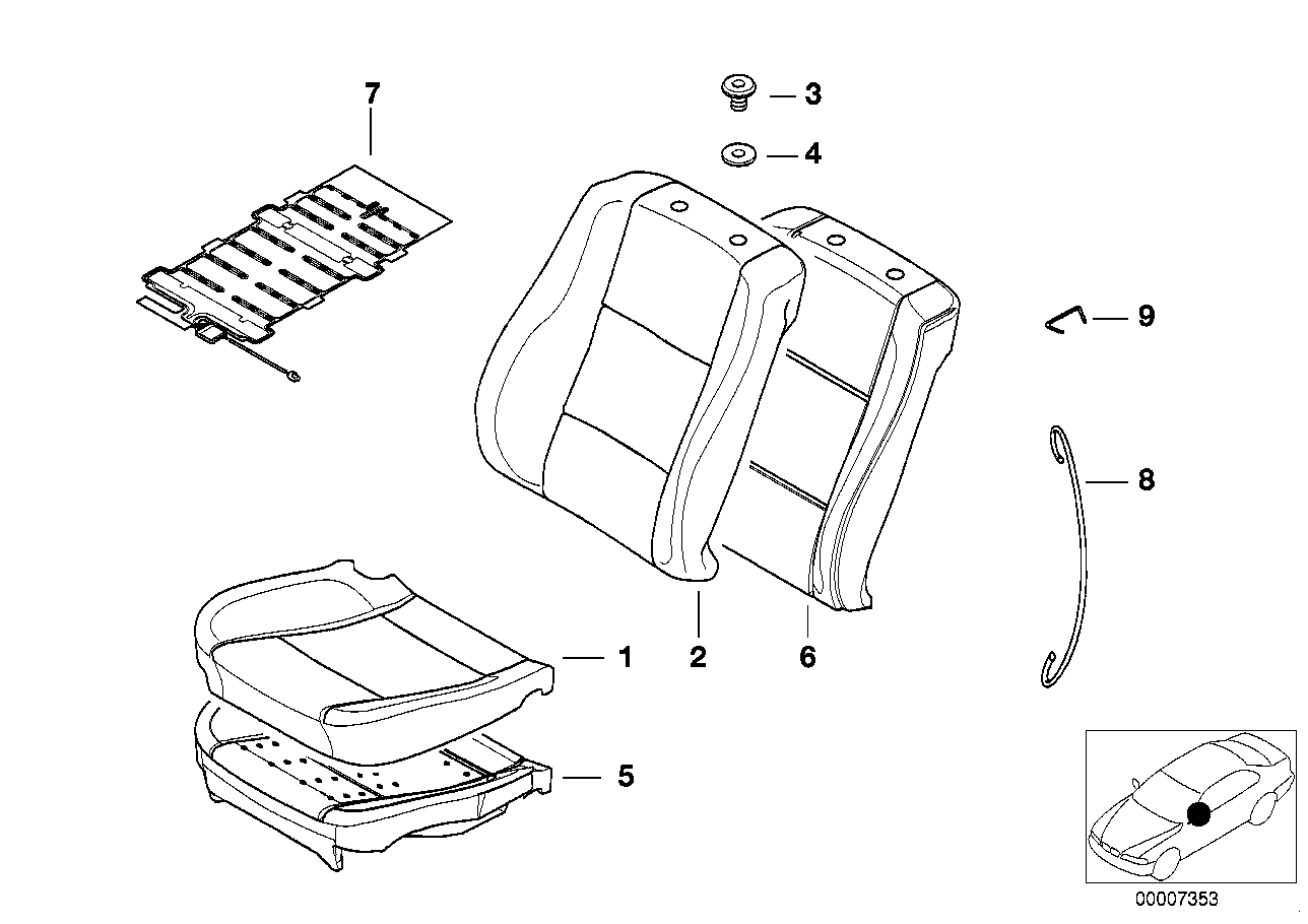 Genuine BMW 52108253285 E39 E38 Cover Backrest, Leather N6TT GRAU (Inc. 520d, 540i & 730d)