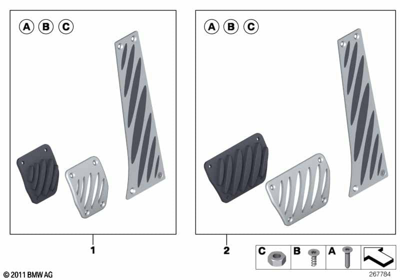 Genuine BMW 35002213212 Set Of Aluminium Pedal Pads Automatic transmission