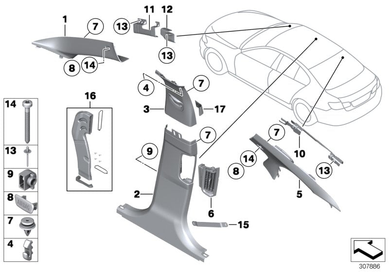 Genuine BMW 51439116363 Retainer, C-Pillar, Upper Left (Inc. 520dX, Hybrid 5 & 535iX)