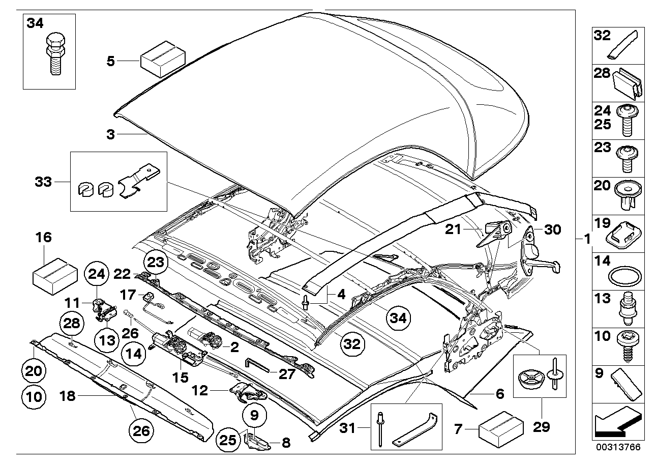 Genuine BMW 54347180135 E88 Eh Folding Top SCHWARZ (Inc. 118i, 120d & 125i)