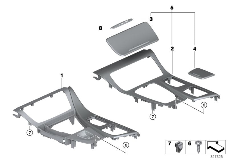 Genuine BMW 51169293157 Cover Center Console, Aluminium TRACE (Inc. 520d, Hybrid 5 & 518d)