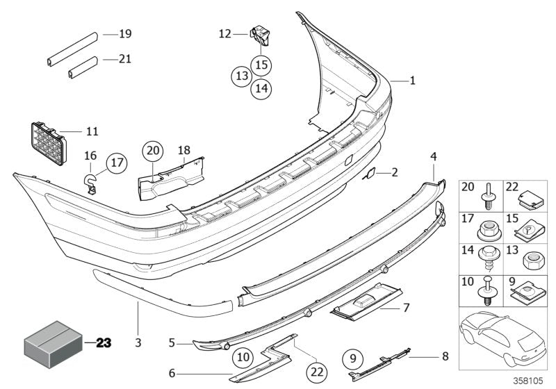 Genuine BMW 51127012771 E46 Bumper Trim Panel, Primed, Rear (Inc. 325i, 330i & 323i)